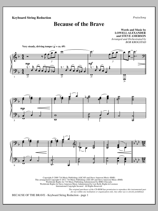 Bob Krogstad Because Of The Brave - Keyboard String Reduction Sheet Music Notes & Chords for Choir Instrumental Pak - Download or Print PDF