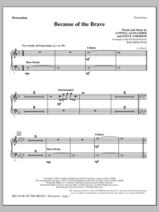 Bob Krogstad Because Of The Brave - Percussion Sheet Music Notes & Chords for Choir Instrumental Pak - Download or Print PDF