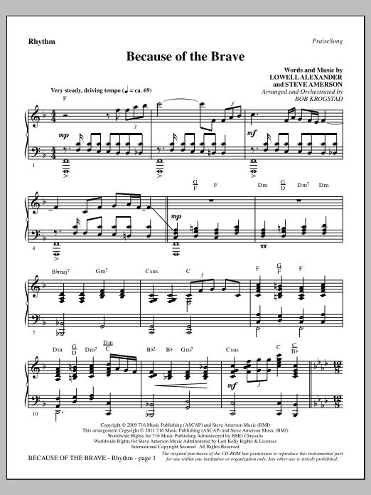 Bob Krogstad Because Of The Brave - Rhythm Sheet Music Notes & Chords for Choir Instrumental Pak - Download or Print PDF