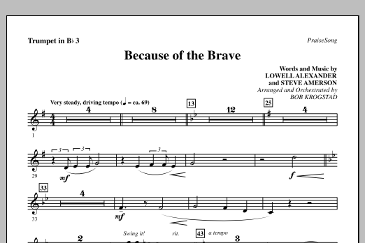 Bob Krogstad Because Of The Brave - Trumpet 3 Sheet Music Notes & Chords for Choir Instrumental Pak - Download or Print PDF