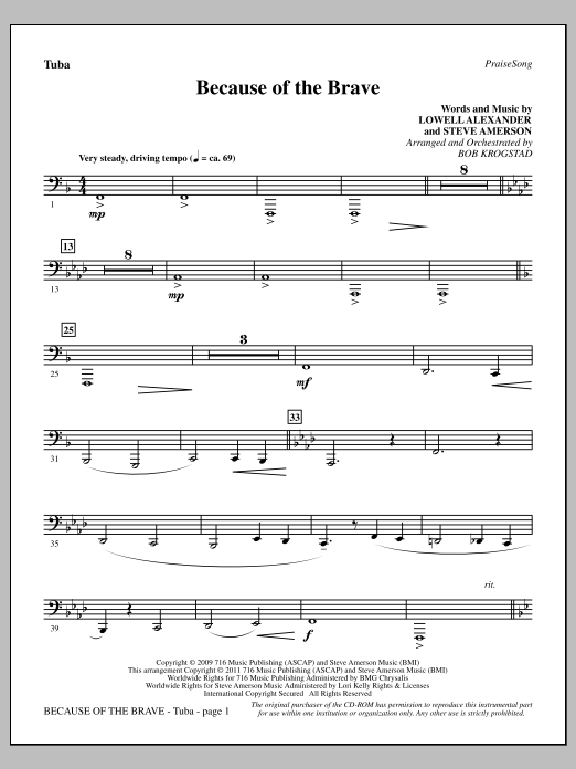 Bob Krogstad Because Of The Brave - Tuba Sheet Music Notes & Chords for Choir Instrumental Pak - Download or Print PDF