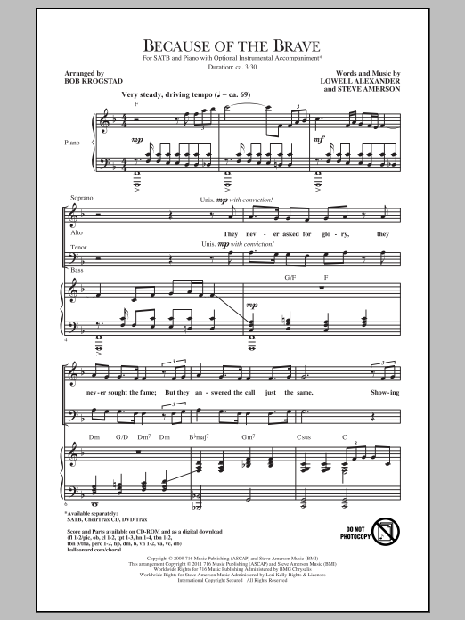 Bob Krogstad Because Of The Brave Sheet Music Notes & Chords for SATB - Download or Print PDF