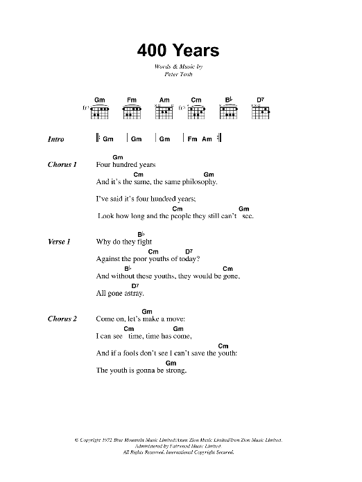 Bob Marley 400 Years Sheet Music Notes & Chords for Lyrics & Chords - Download or Print PDF