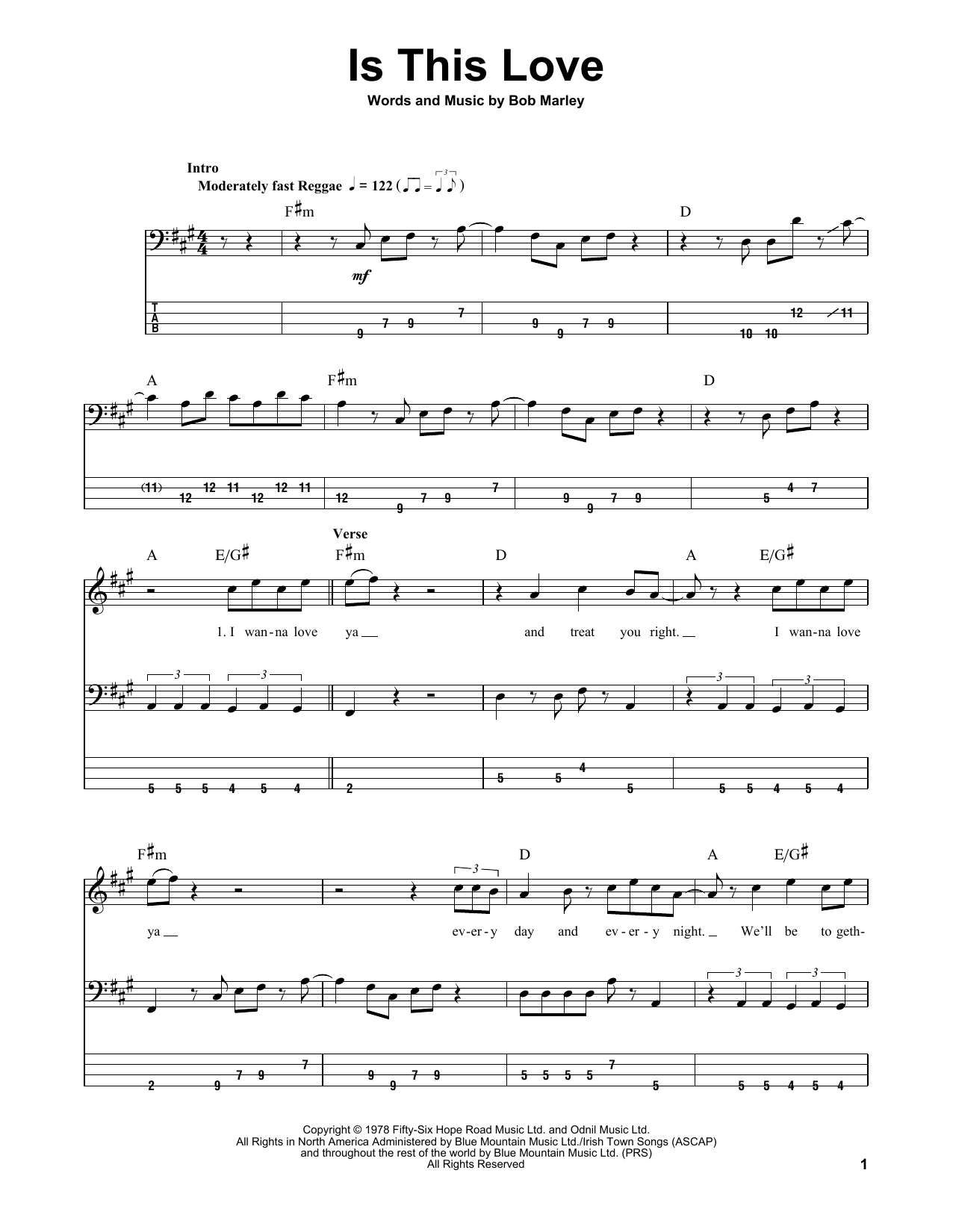 Bob Marley & The Wailers Is This Love Sheet Music Notes & Chords for Bass Guitar Tab - Download or Print PDF