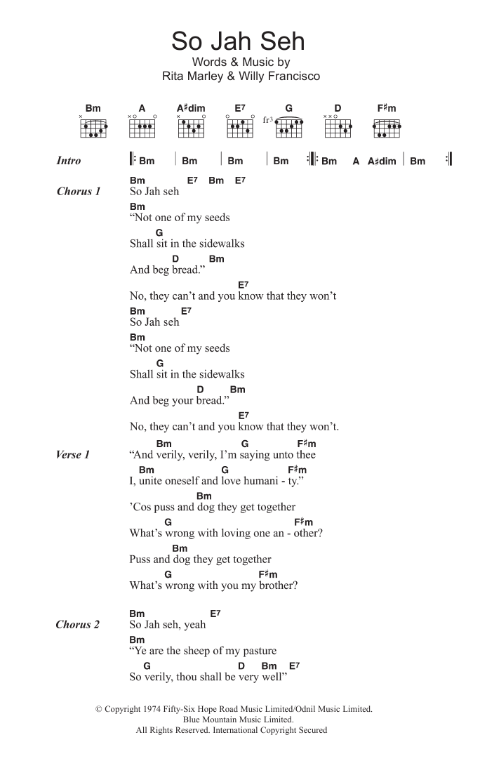 Bob Marley & The Wailers So Jah Seh Sheet Music Notes & Chords for Lyrics & Chords - Download or Print PDF