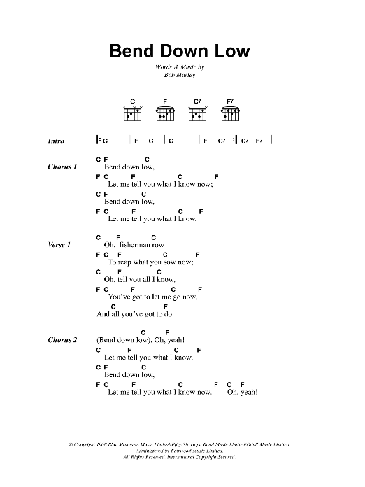 Bob Marley Bend Down Low Sheet Music Notes & Chords for Lyrics & Chords - Download or Print PDF