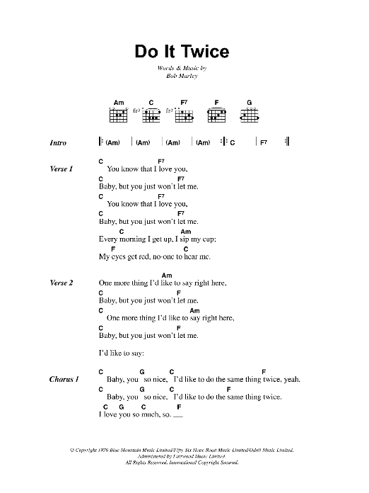 Bob Marley Do It Twice Sheet Music Notes & Chords for Lyrics & Chords - Download or Print PDF