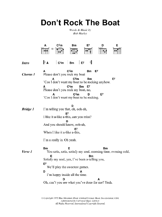 Bob Marley Don't Rock The Boat Sheet Music Notes & Chords for Lyrics & Chords - Download or Print PDF