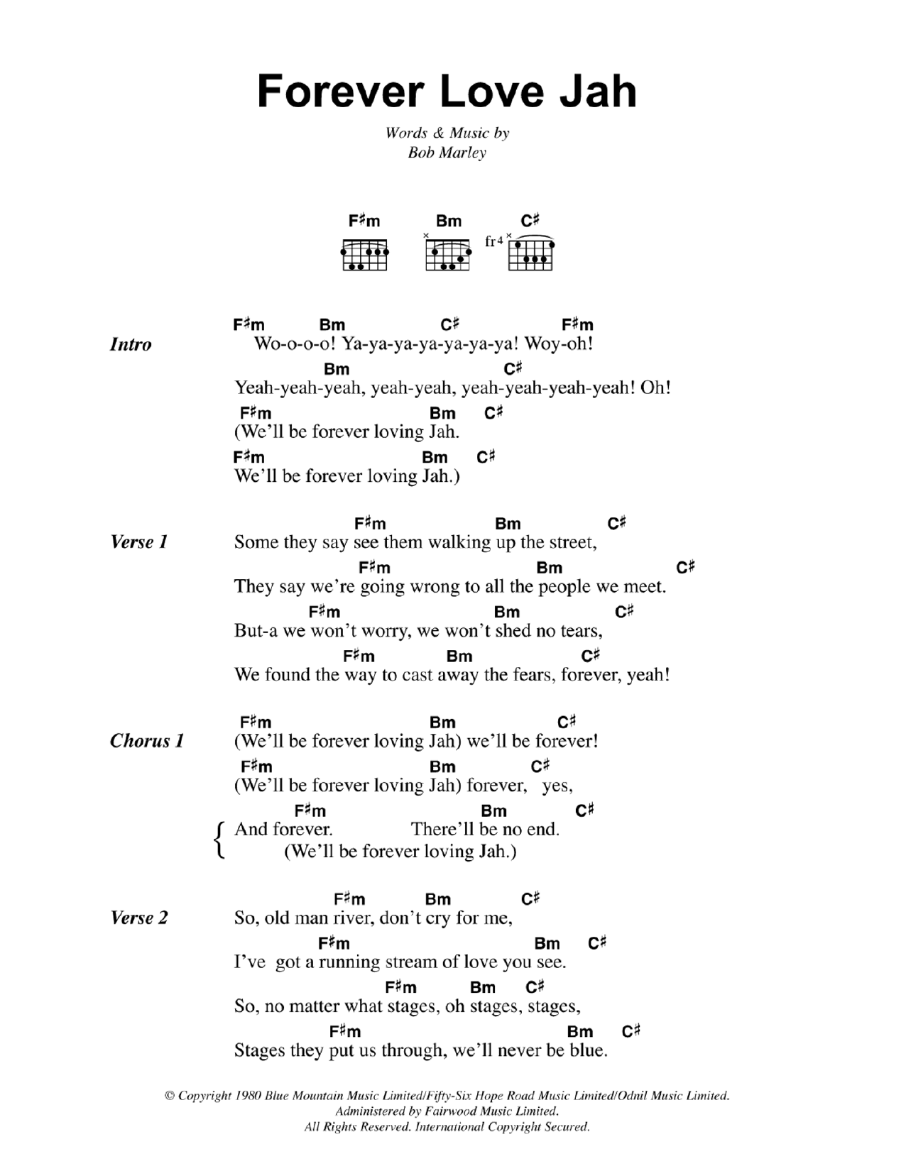 Bob Marley Forever Loving Jah Sheet Music Notes & Chords for Lyrics & Chords - Download or Print PDF