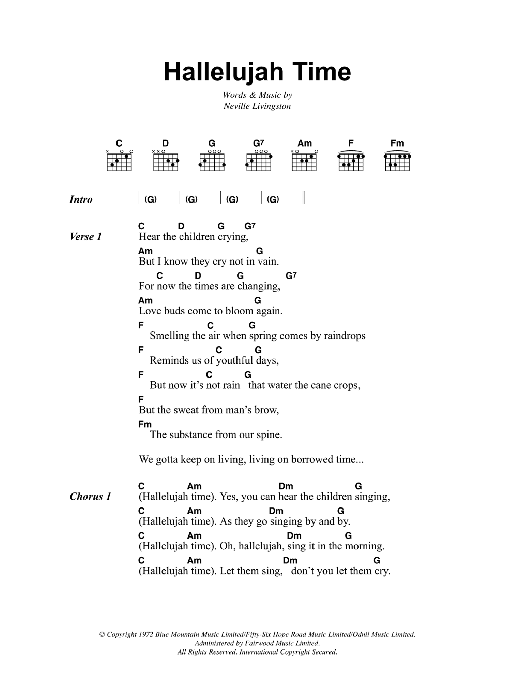 Bob Marley Hallelujah Time Sheet Music Notes & Chords for Lyrics & Chords - Download or Print PDF