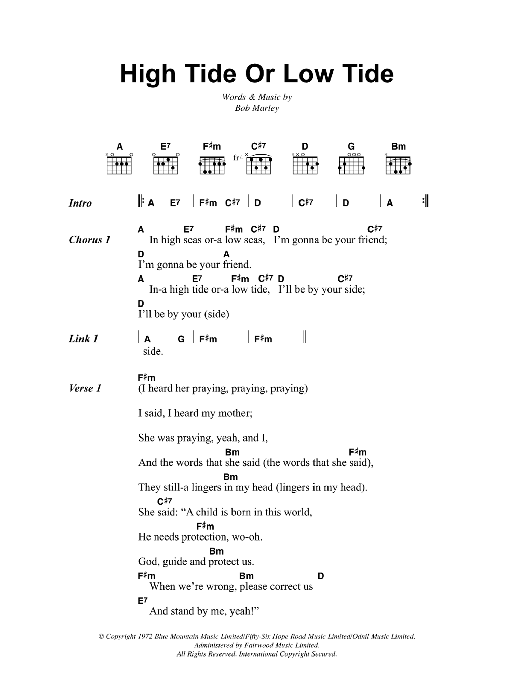 Bob Marley High Tide Or Low Tide Sheet Music Notes & Chords for Lyrics & Chords - Download or Print PDF