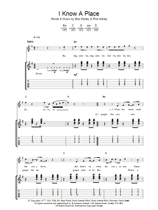 Bob Marley & The Wailers I Know A Place (Where We Can Carry On) Sheet Music Notes & Chords for Guitar Tab - Download or Print PDF