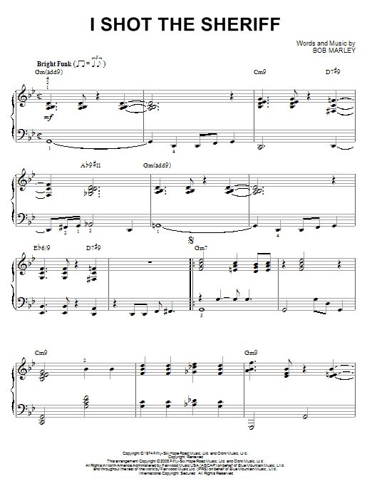 Bob Marley I Shot The Sheriff [Jazz version] (arr. Brent Edstrom) Sheet Music Notes & Chords for Piano - Download or Print PDF
