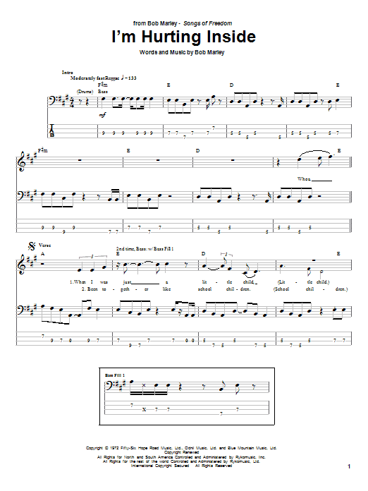 Bob Marley I'm Hurting Inside Sheet Music Notes & Chords for Piano, Vocal & Guitar (Right-Hand Melody) - Download or Print PDF