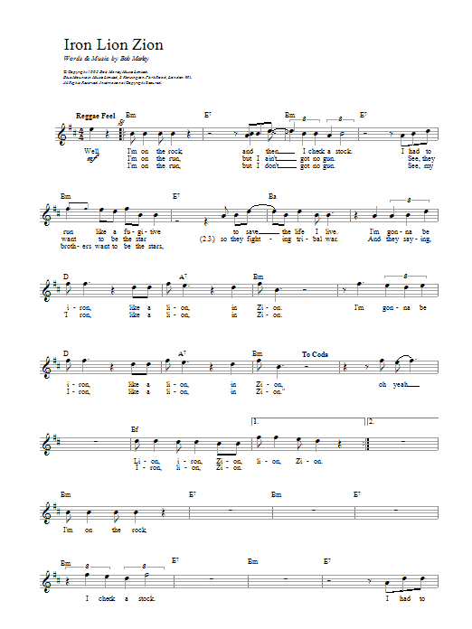 Bob Marley Iron Lion Zion Sheet Music Notes & Chords for Guitar Chords/Lyrics - Download or Print PDF