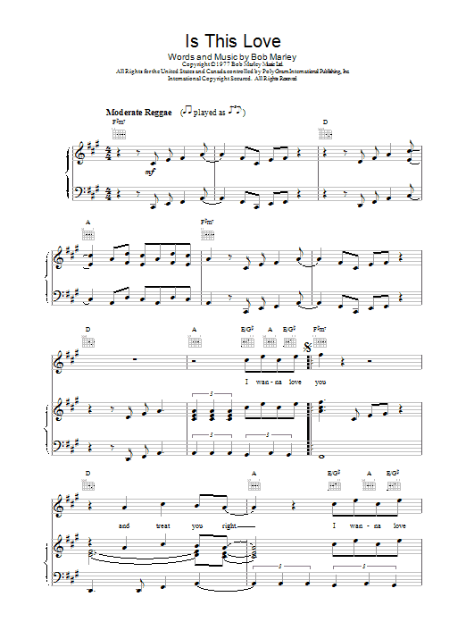 Bob Marley Is This Love Sheet Music Notes & Chords for Guitar Tab Play-Along - Download or Print PDF