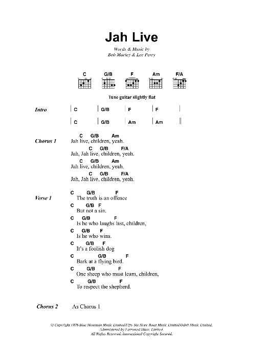 Bob Marley Jah Live Sheet Music Notes & Chords for Lyrics & Chords - Download or Print PDF