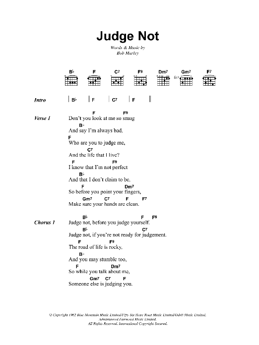 Bob Marley Judge Not Sheet Music Notes & Chords for Lyrics & Chords - Download or Print PDF