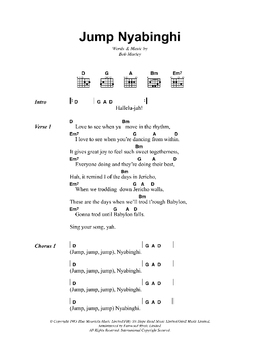 Bob Marley Jump Nyabinghi Sheet Music Notes & Chords for Lyrics & Chords - Download or Print PDF