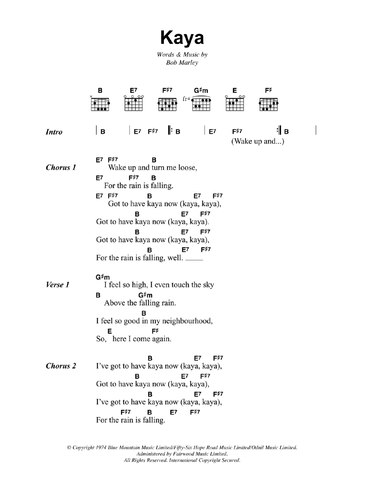 Bob Marley Kaya Sheet Music Notes & Chords for Lyrics & Chords - Download or Print PDF