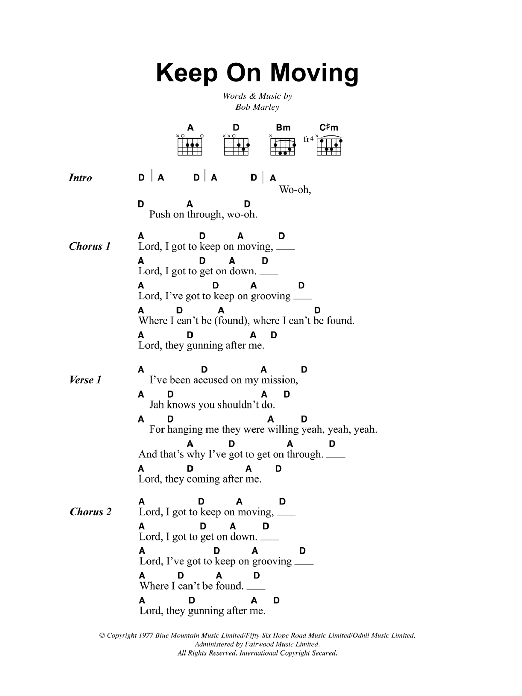 Bob Marley Keep On Moving Sheet Music Notes & Chords for Lyrics & Chords - Download or Print PDF