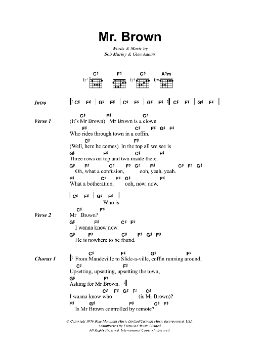 Bob Marley Mr. Brown Sheet Music Notes & Chords for Lyrics & Chords - Download or Print PDF