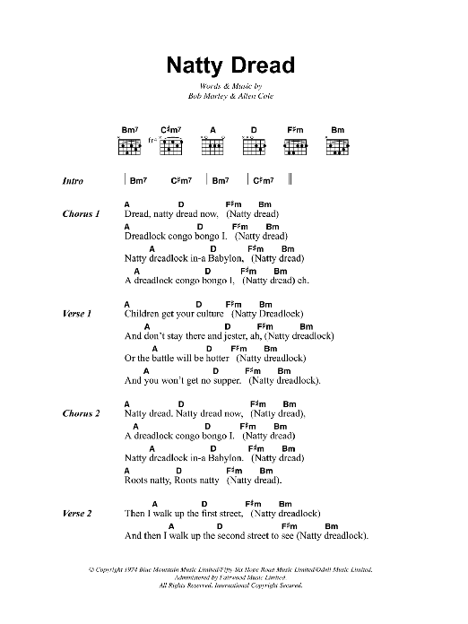 Bob Marley Natty Dread Sheet Music Notes & Chords for Guitar Chords/Lyrics - Download or Print PDF