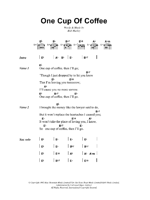 Bob Marley One Cup Of Coffee Sheet Music Notes & Chords for Lyrics & Chords - Download or Print PDF