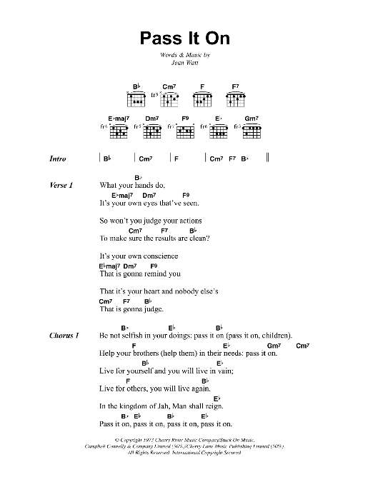 Bob Marley Pass It On Sheet Music Notes & Chords for Lyrics & Chords - Download or Print PDF