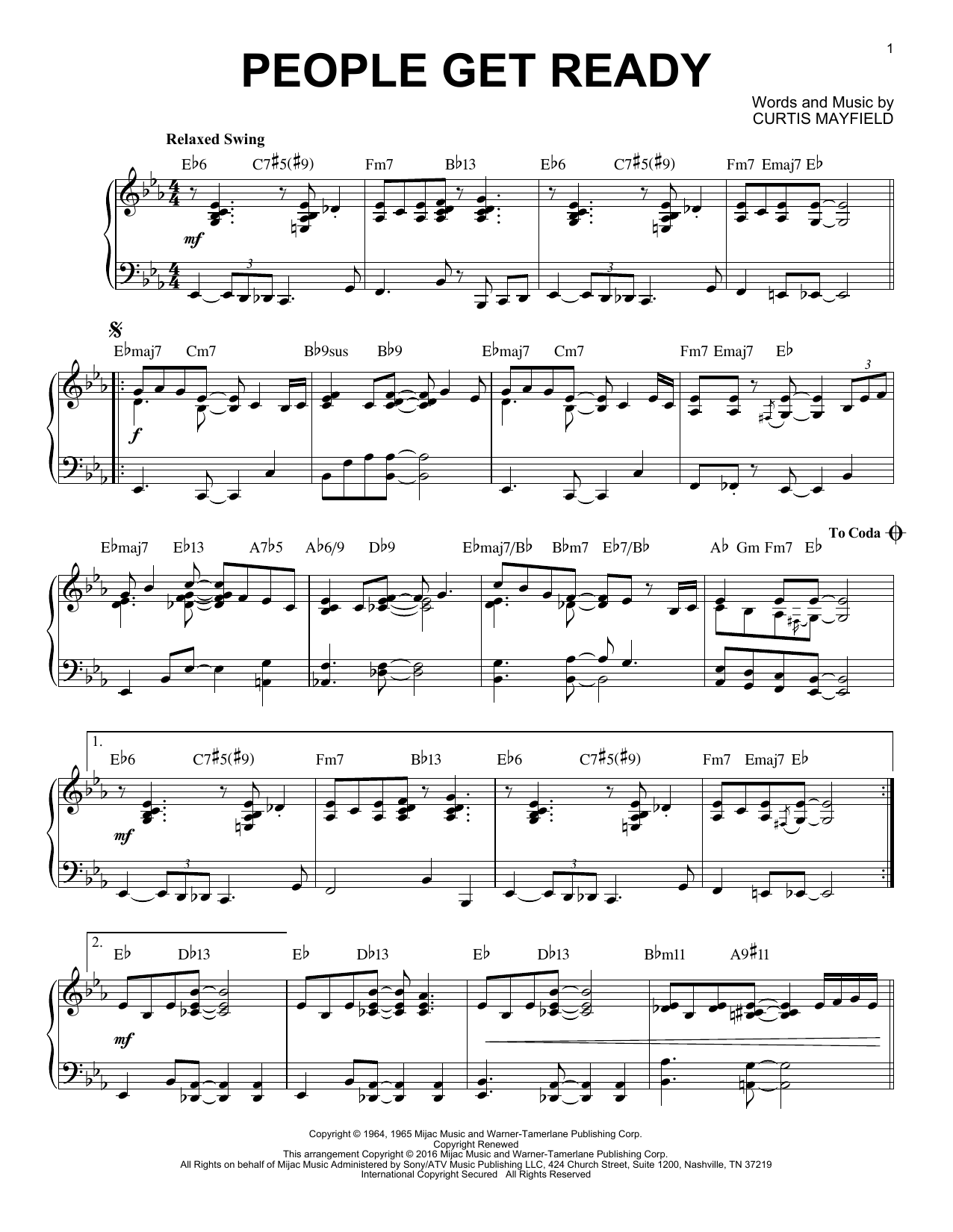 Bob Marley People Get Ready [Jazz version] (arr. Brent Edstrom) Sheet Music Notes & Chords for Piano - Download or Print PDF