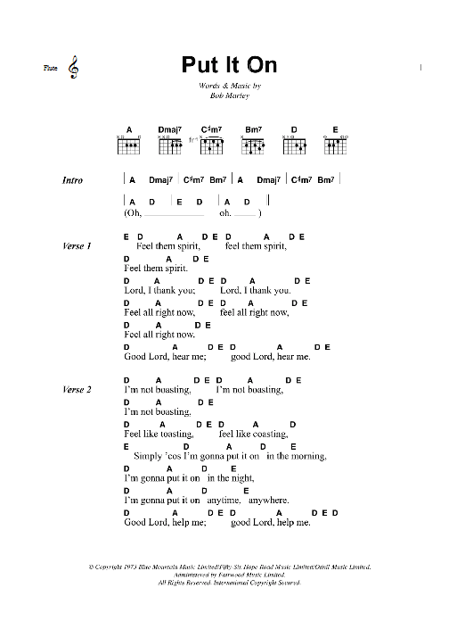 Bob Marley Put It On Sheet Music Notes & Chords for Lyrics & Chords - Download or Print PDF