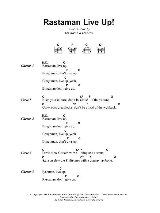 Bob Marley Rastaman Live Up! Sheet Music Notes & Chords for Lyrics & Chords - Download or Print PDF