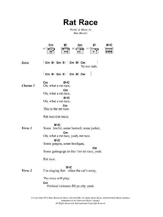 Bob Marley Rat Race Sheet Music Notes & Chords for Lyrics & Chords - Download or Print PDF