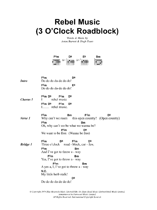 Bob Marley Rebel Music (3 O'Clock Roadblock) Sheet Music Notes & Chords for Lyrics & Chords - Download or Print PDF