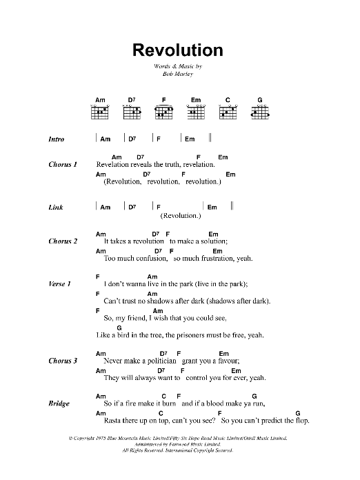 Bob Marley Revolution Sheet Music Notes & Chords for Lyrics & Chords - Download or Print PDF