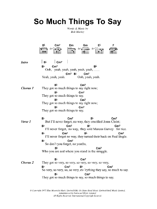 Bob Marley So Much Things To Say Sheet Music Notes & Chords for Lyrics & Chords - Download or Print PDF