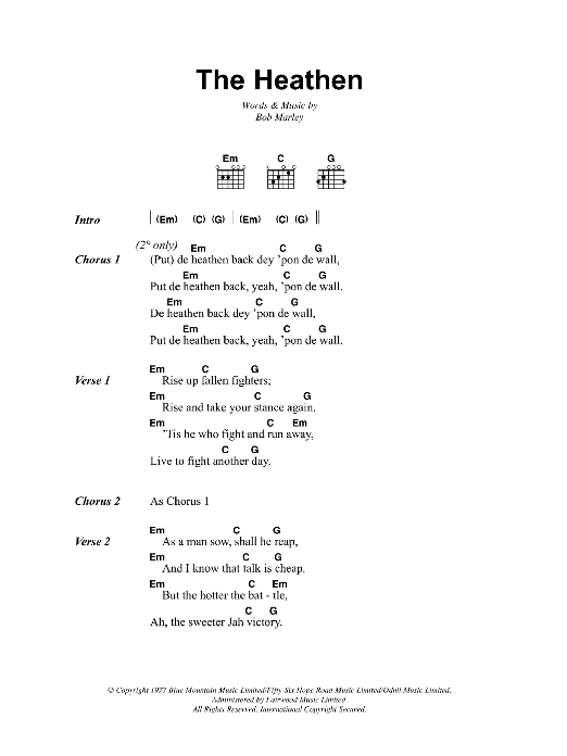 Bob Marley The Heathen Sheet Music Notes & Chords for Lyrics & Chords - Download or Print PDF