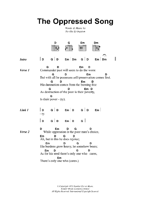 Bob Marley The Oppressed Song Sheet Music Notes & Chords for Lyrics & Chords - Download or Print PDF