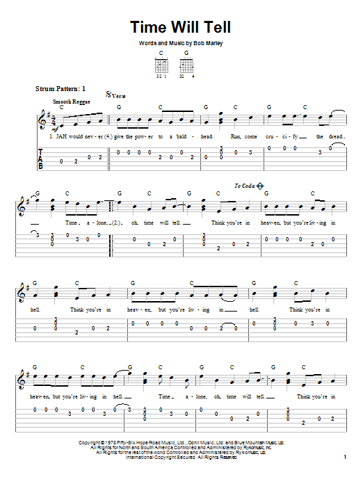 Bob Marley Time Will Tell Sheet Music Notes & Chords for Lyrics & Chords - Download or Print PDF