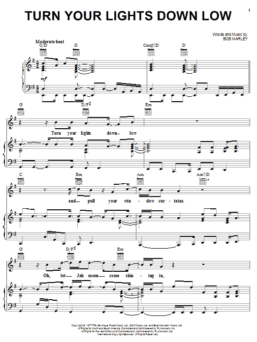 Bob Marley Turn Your Lights Down Low Sheet Music Notes & Chords for Guitar Chords/Lyrics - Download or Print PDF