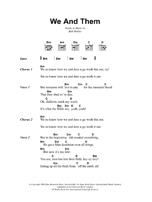 Bob Marley We And Them Sheet Music Notes & Chords for Lyrics & Chords - Download or Print PDF