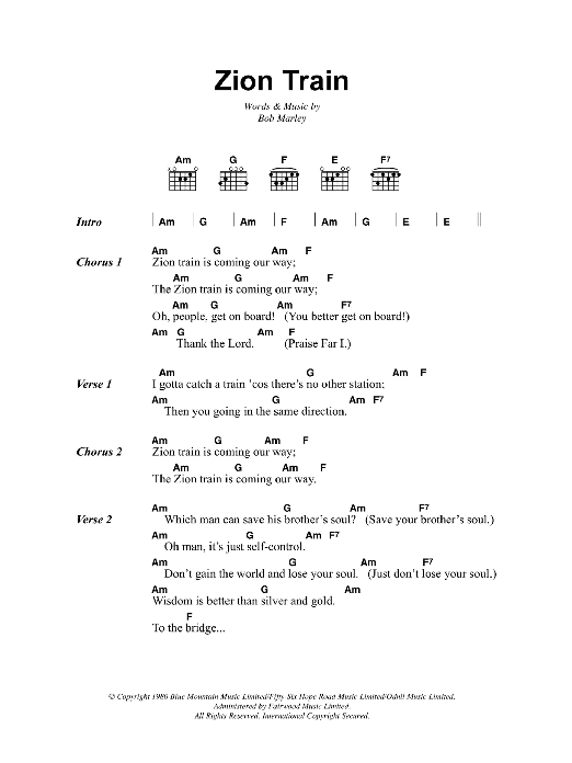 Bob Marley Zion Train Sheet Music Notes & Chords for Lyrics & Chords - Download or Print PDF