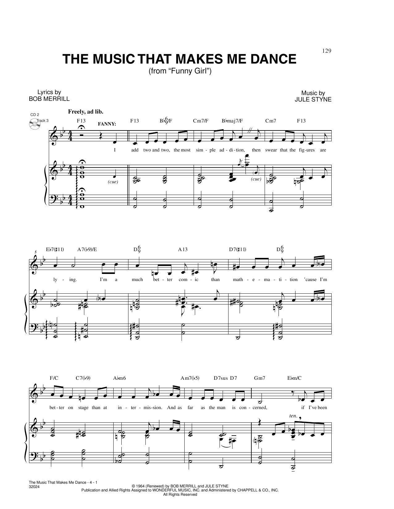 Bob Merrill & Jule Styne The Music That Makes Me Dance (from Funny Girl) Sheet Music Notes & Chords for Piano & Vocal - Download or Print PDF