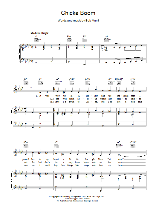 Bob Merrill Chicka Boom Sheet Music Notes & Chords for Piano, Vocal & Guitar (Right-Hand Melody) - Download or Print PDF