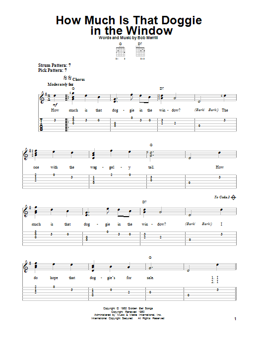 Bob Merrill How Much Is That Doggie In The Window Sheet Music Notes & Chords for Easy Guitar Tab - Download or Print PDF