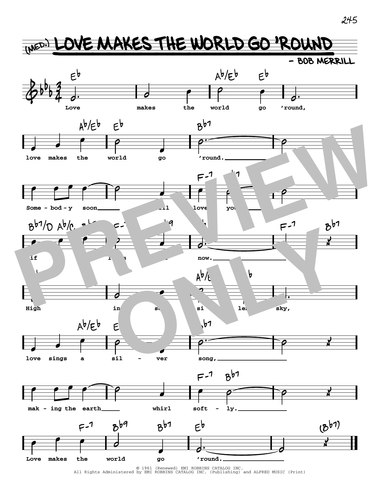 Bob Merrill Love Makes The World Go 'round (High Voice) Sheet Music Notes & Chords for Real Book – Melody, Lyrics & Chords - Download or Print PDF