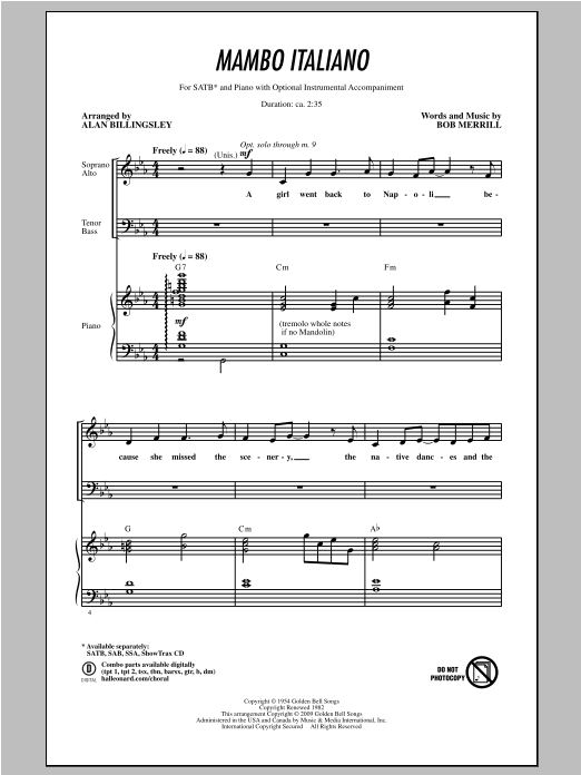 Bob Merrill Mambo Italiano (arr. Alan Billingsley) Sheet Music Notes & Chords for SAB - Download or Print PDF