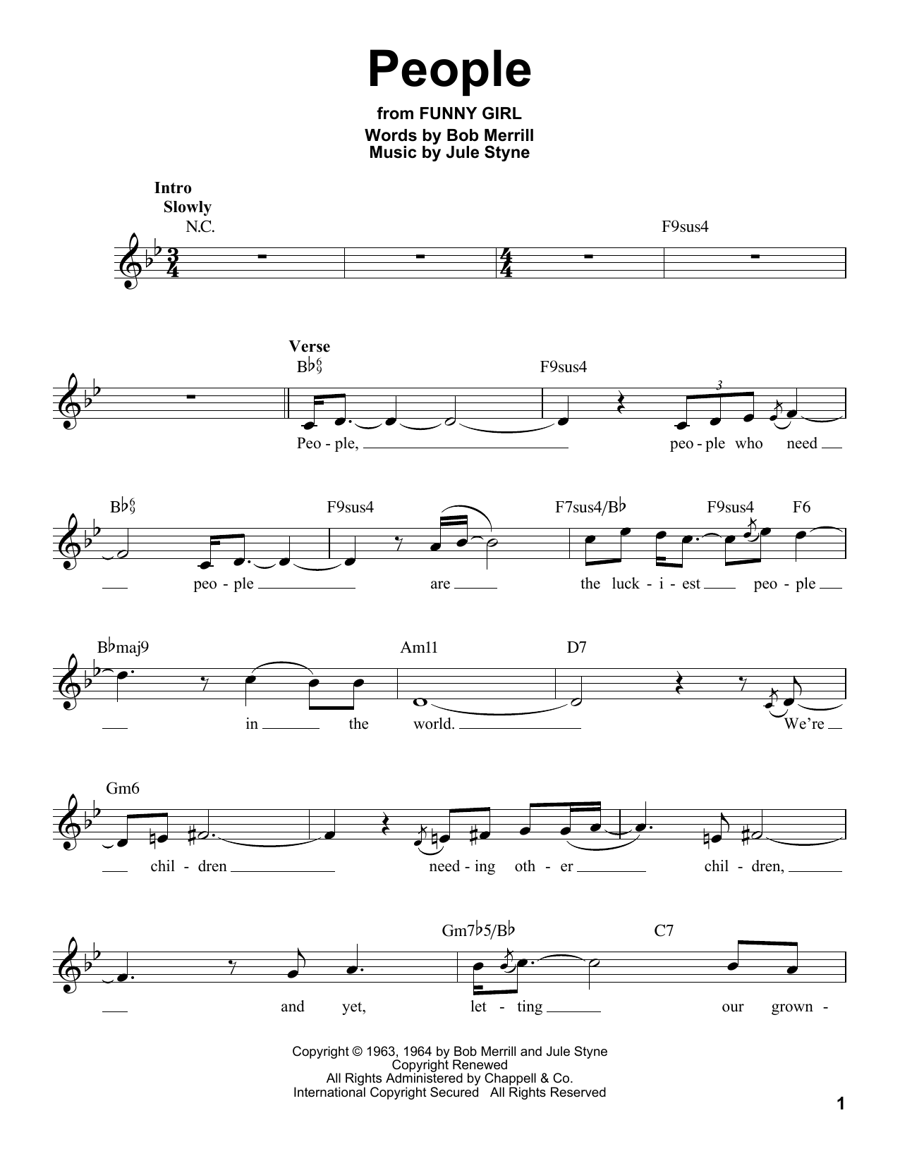 Bob Merrill People Sheet Music Notes & Chords for Voice - Download or Print PDF
