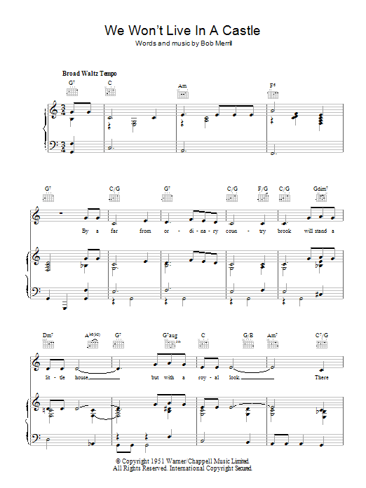 Bob Merrill We Won't Live In A Castle Sheet Music Notes & Chords for Piano, Vocal & Guitar (Right-Hand Melody) - Download or Print PDF