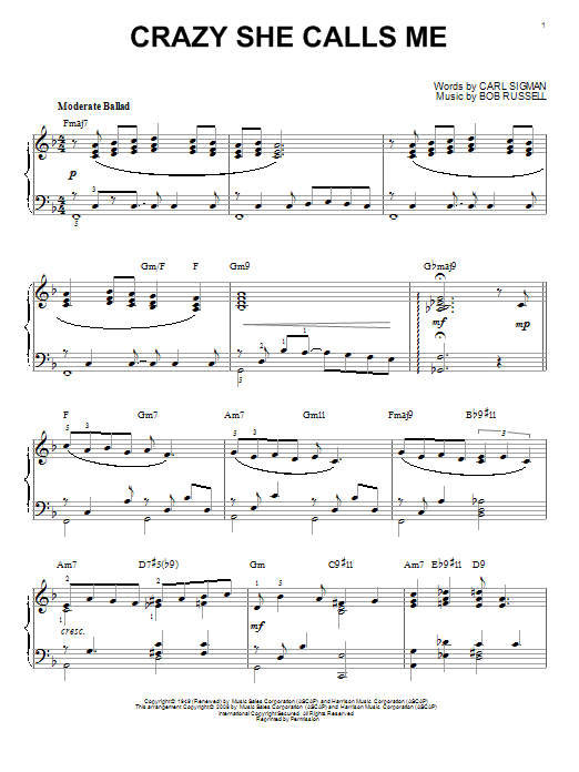 Bob Russell Crazy She Calls Me [Jazz version] (arr. Brent Edstrom) Sheet Music Notes & Chords for Piano - Download or Print PDF